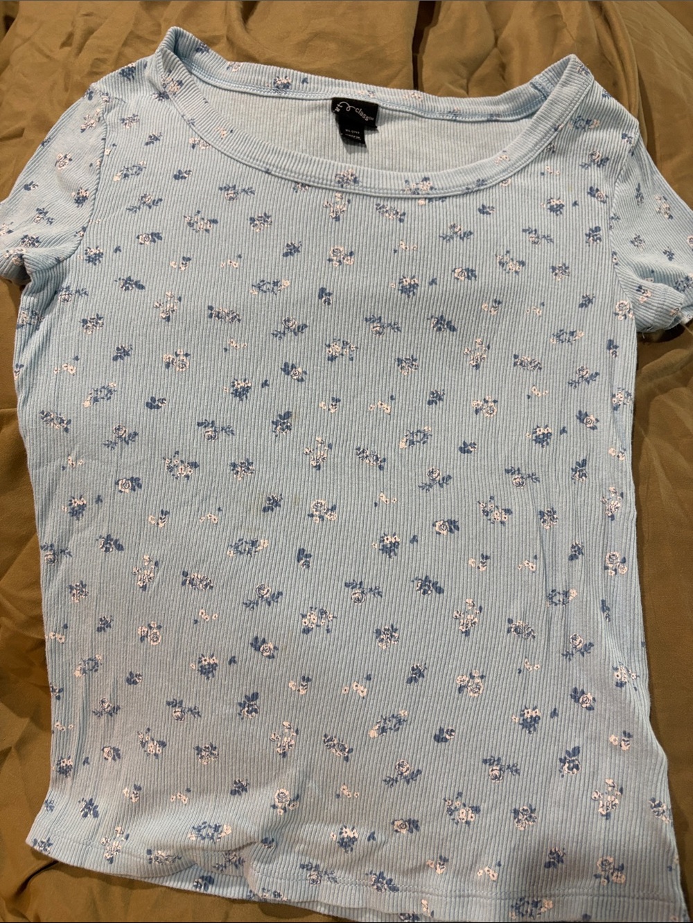 art class Baby Blue Floral Ribbed Short Sleeve Tee